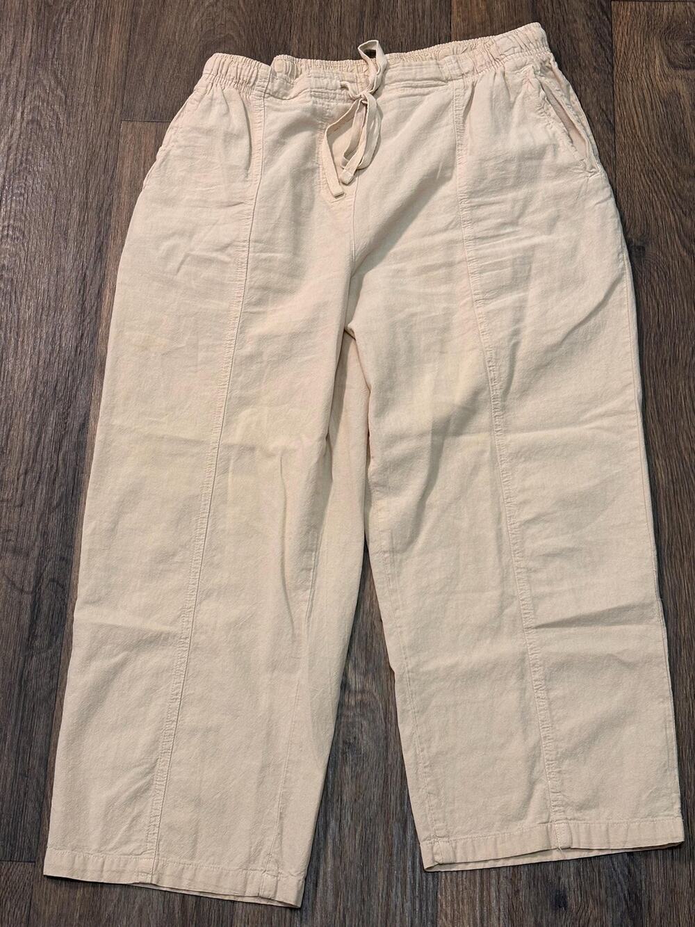 Laura Scott Women's Brown Cream Stretch Comfy Capri Pants Medium M